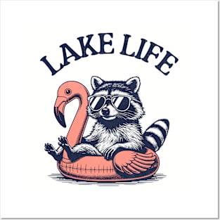 Lake LIfe Floating Raccoon Posters and Art